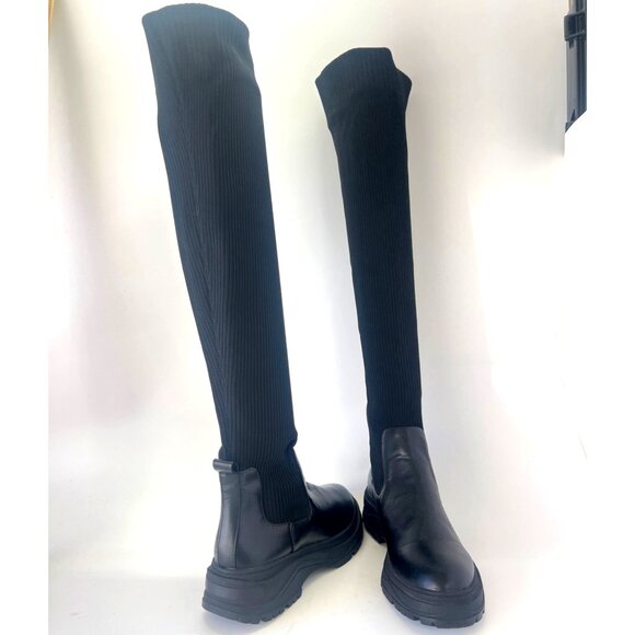Zara Black Knitted Over the Knee Boots  Size 40 US9.5 - Picture 2 of 10
